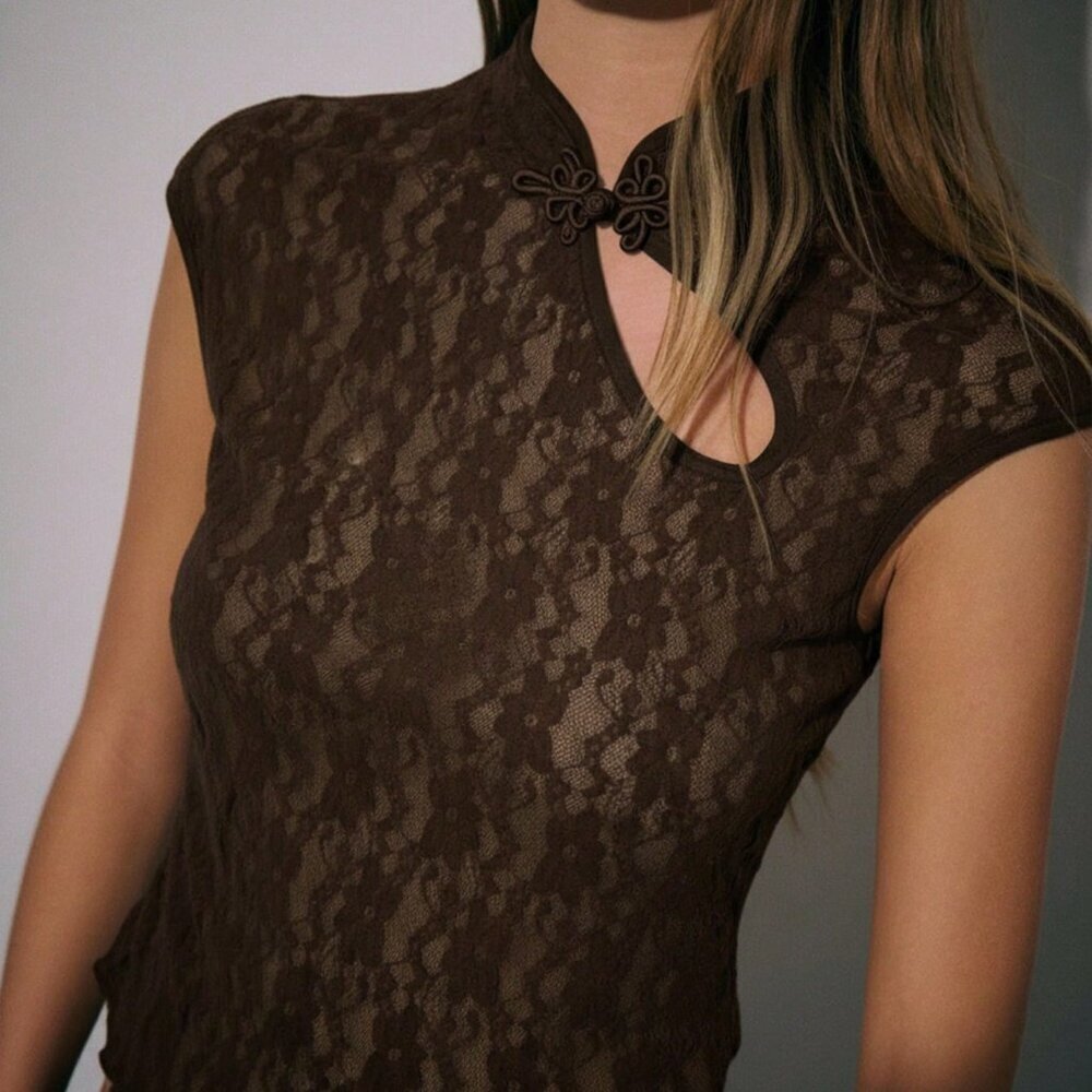 Chocolate Brown Casual Women's Cheongsam Top